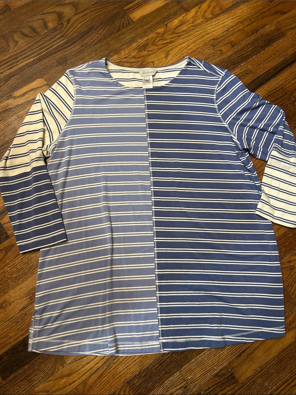 Multiples Two-Tone Blue Striped Long Sleeve Tee
